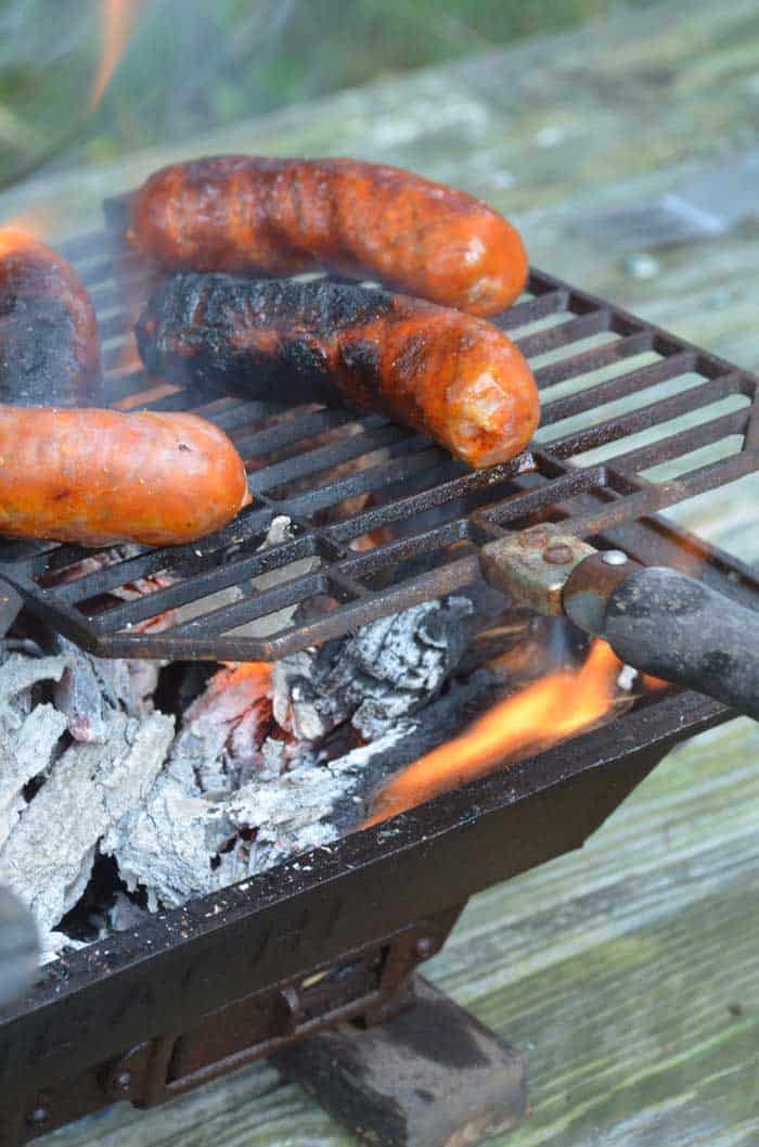 Italian sausages on Hibachi grill