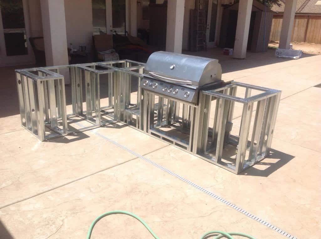 steel frame for bbq island with built in grill