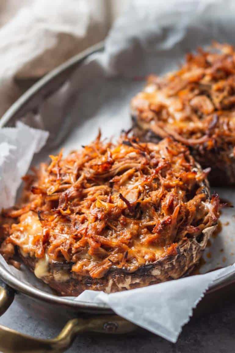 Pulled Pork Keto Stuffed Mushrooms