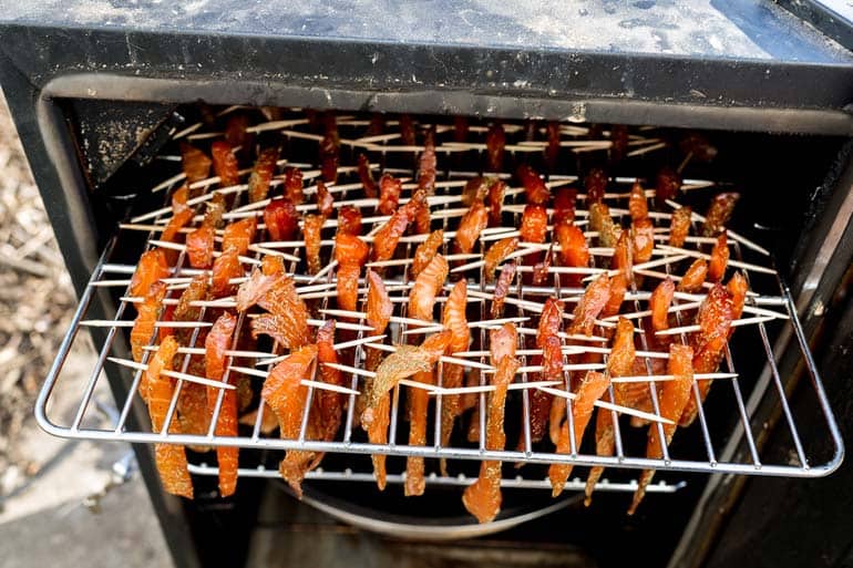 salmon on smoker racks