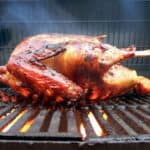 turkey smoking on grill surface