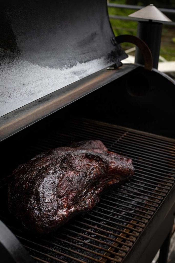 Beef brisket on a smoker barbecue