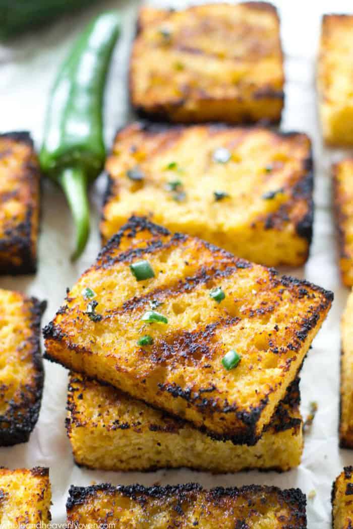 Grilled cornbread with jalapeño honey butter