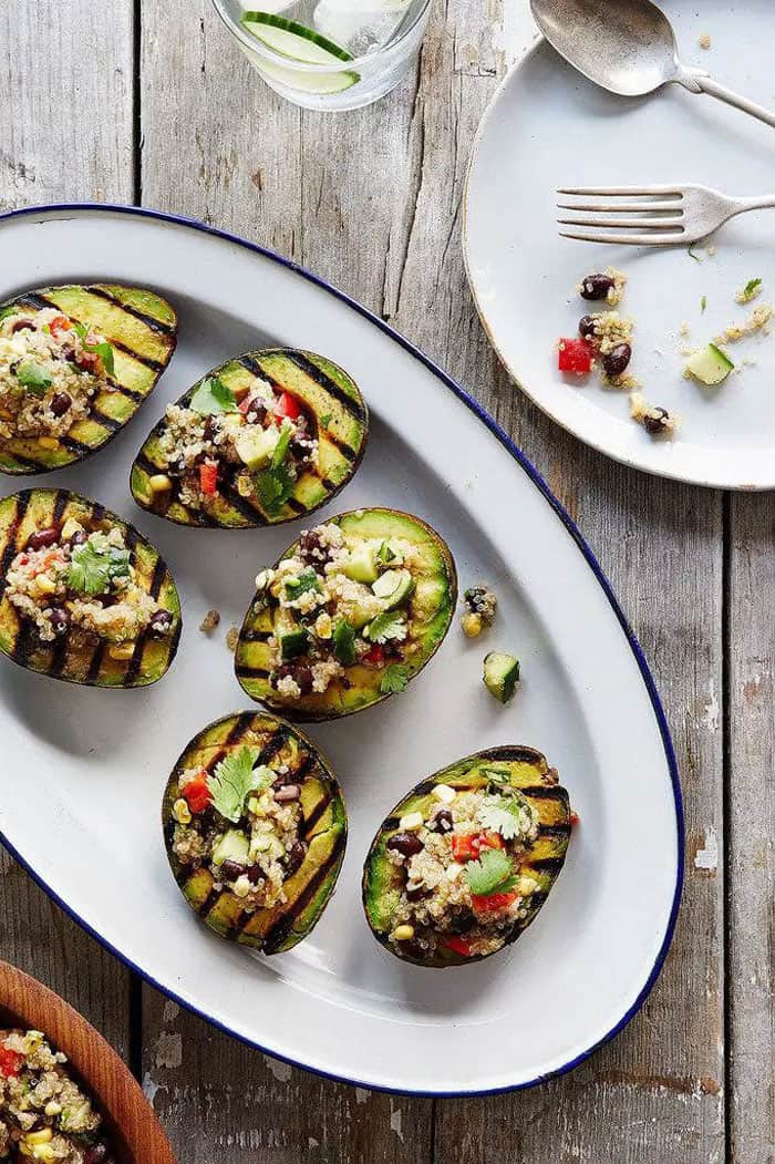 Grilled quinoa and mustard avocado boats