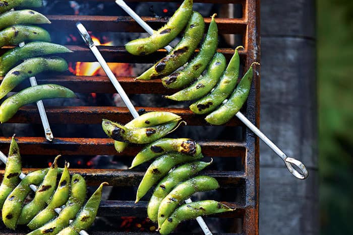 Grilled sesame edamame