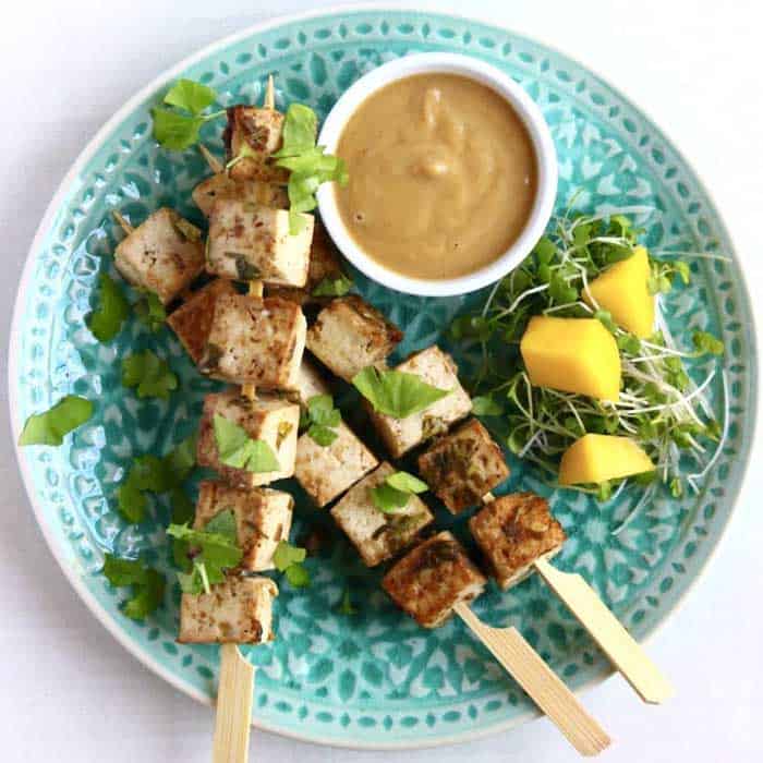 Vegan and gluten-free tofu satay