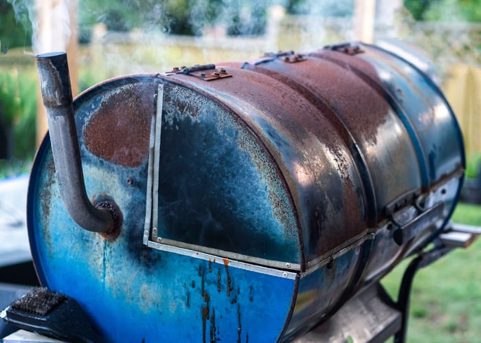 rusty diy offset smoker with chimney