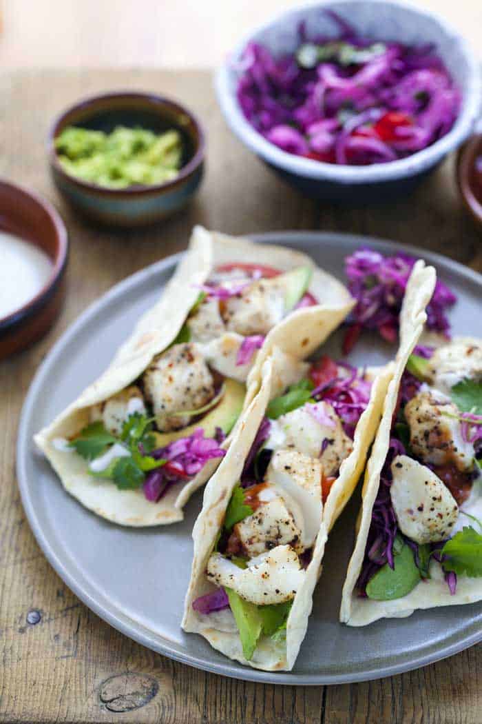 fish tacos with beet coleslaw