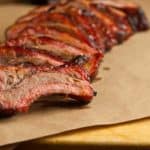 sliced pork ribs after being cooked in electric smoker