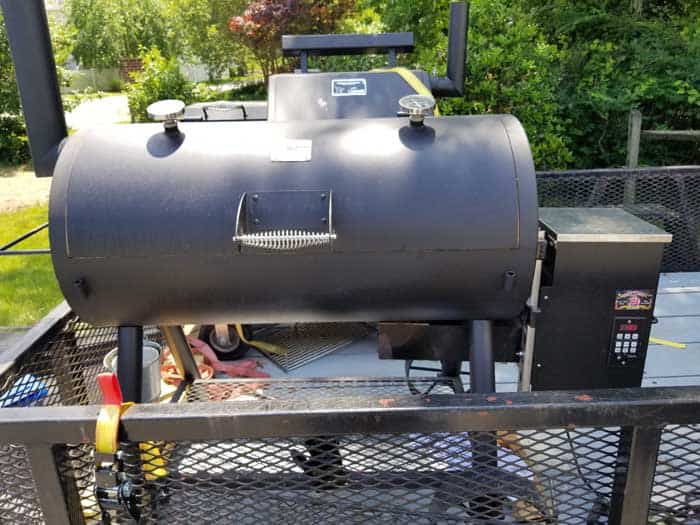 pellet hopper installed on offset smoker