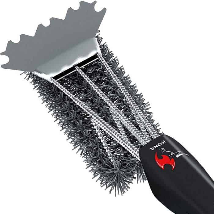 Kona Safe/Clean Ceramic Nylon Grill Brush with Scraper - Metal Bristle Free - Silver