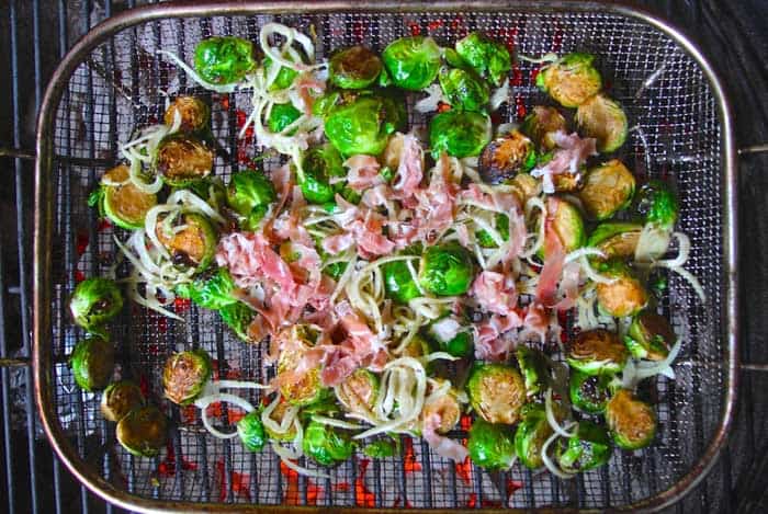 Flame Roasted Brussels Sprouts with Fennel and Serrano Ham