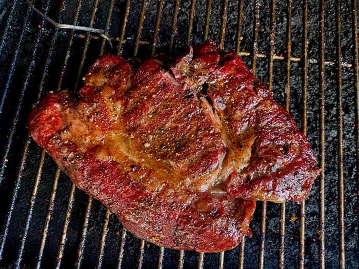 smoked beef chuck with grate marks along surface