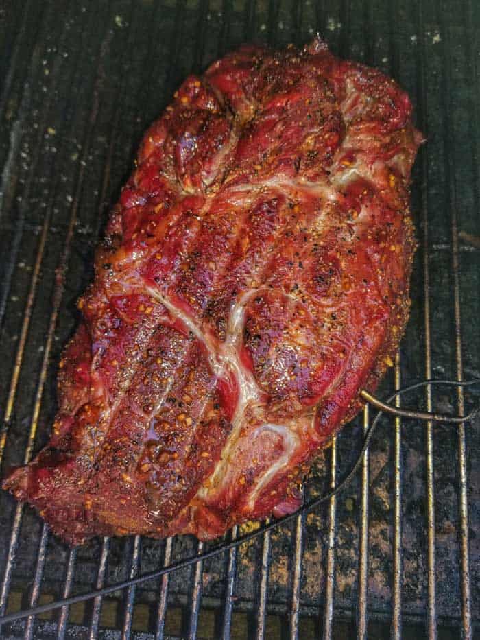 seasoned beef chuck roast on smoker
