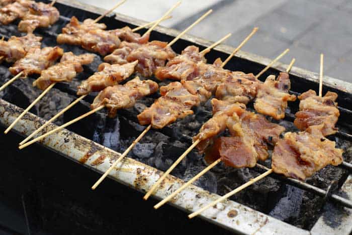 grilled pork on yakitori grill