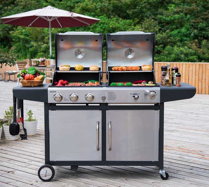 Propane and charcoal outlet grill combo