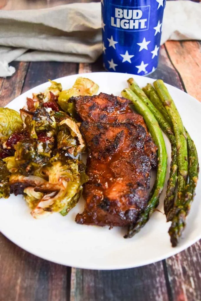 Grilled Chicken Thighs With Beer-Marinated Asparagus