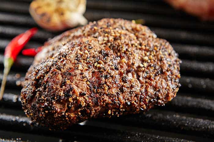 Hot Whole Smoked Pepper Bison Steak Barbecue Grill