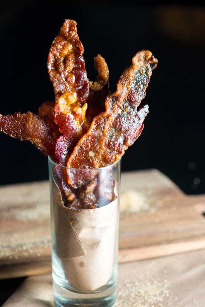 smoked candied bacon in snack serving pot