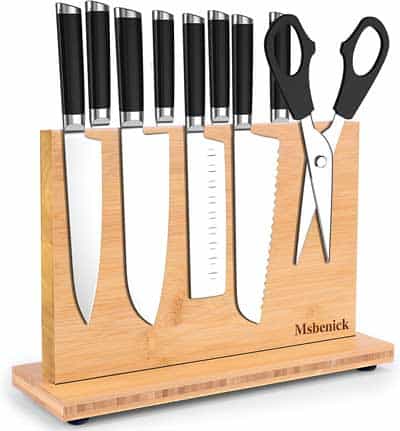 Msbenick Magnetic Knife Holder Pure Bamboo Magnetic Knife Block