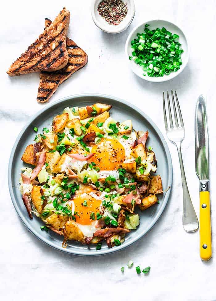 Potatoes ham eggs breakfast hash
