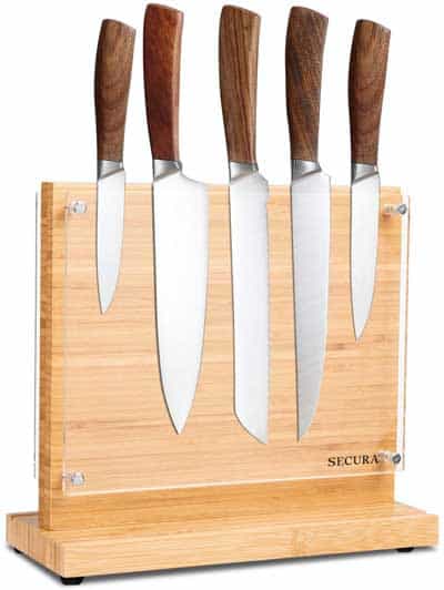 Secura Knife Block Magnetic Universal Knives Holder Bamboo Knife Stand for Kitchen Cutlery Display Rack and Organizer