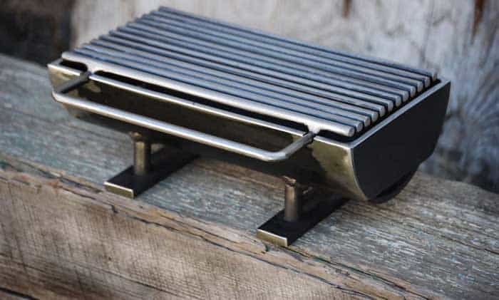 closeup of stainless steel hibachi grill