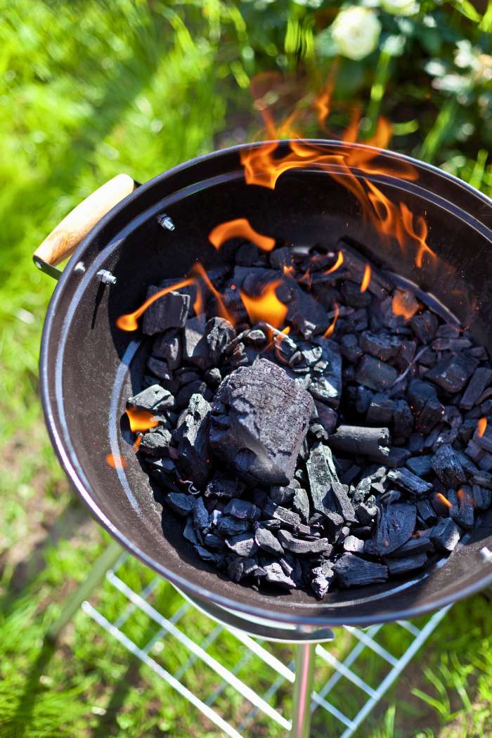 burning charcoal in grill