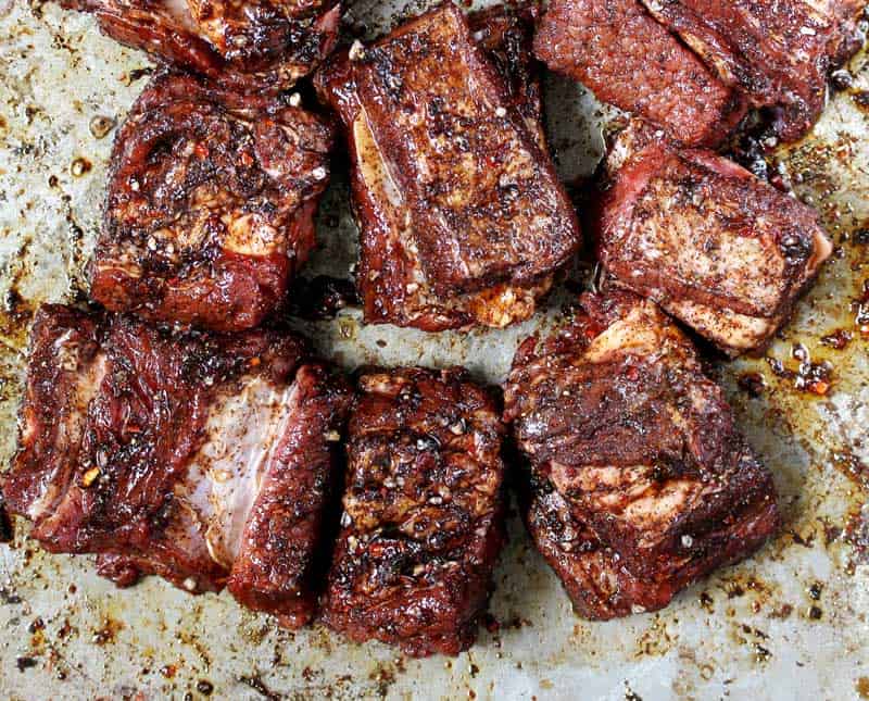 closeup of beef short riblets