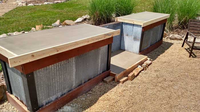 Concrete countertop and corrugated steel