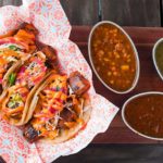 grilled fish tacos with salsa and mole sides