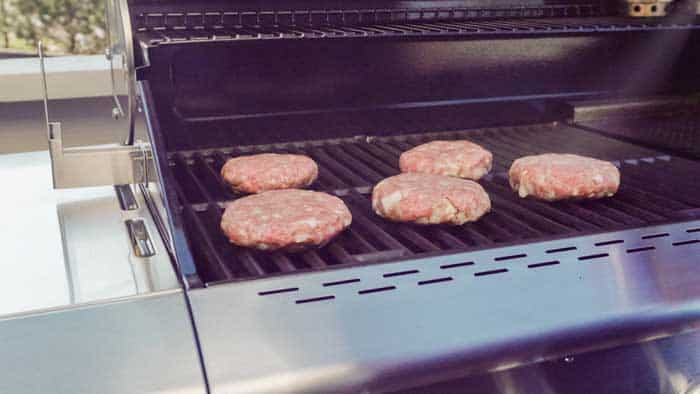 grilled frozen burgers on propane gas grill