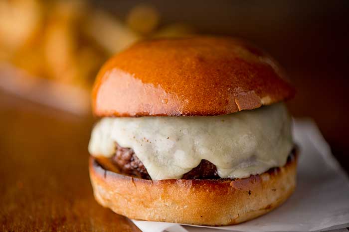 homemade ground beef hamburger cheese brioche bun