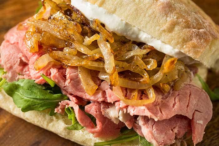 leftover beef prime rib sandwiches ciabatta bread caramelized onions