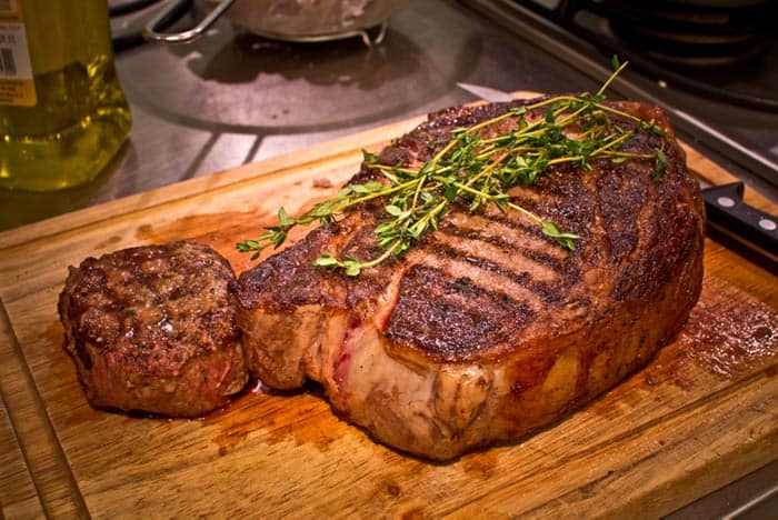 searing steak on grill