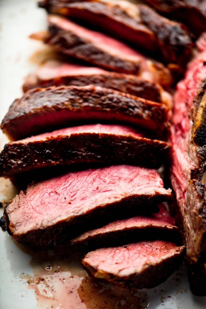 sliced smoked new york strip steak