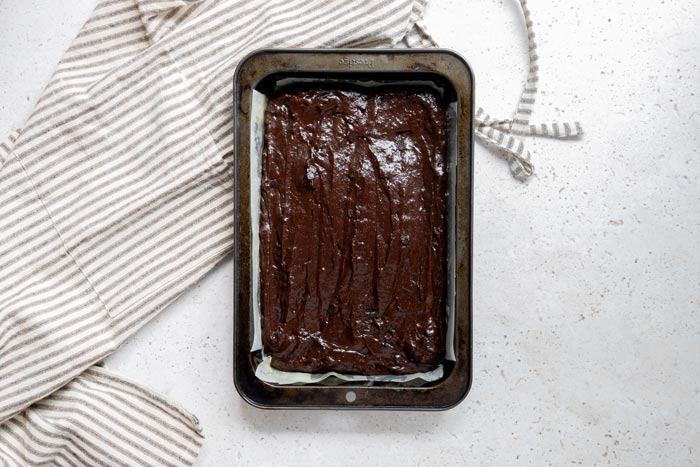 smoked chocolate brownies batter baking tray