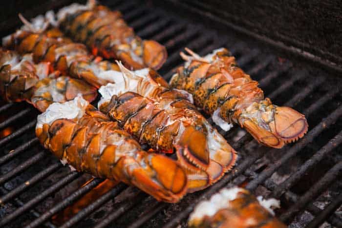lobster tails on smoker grates
